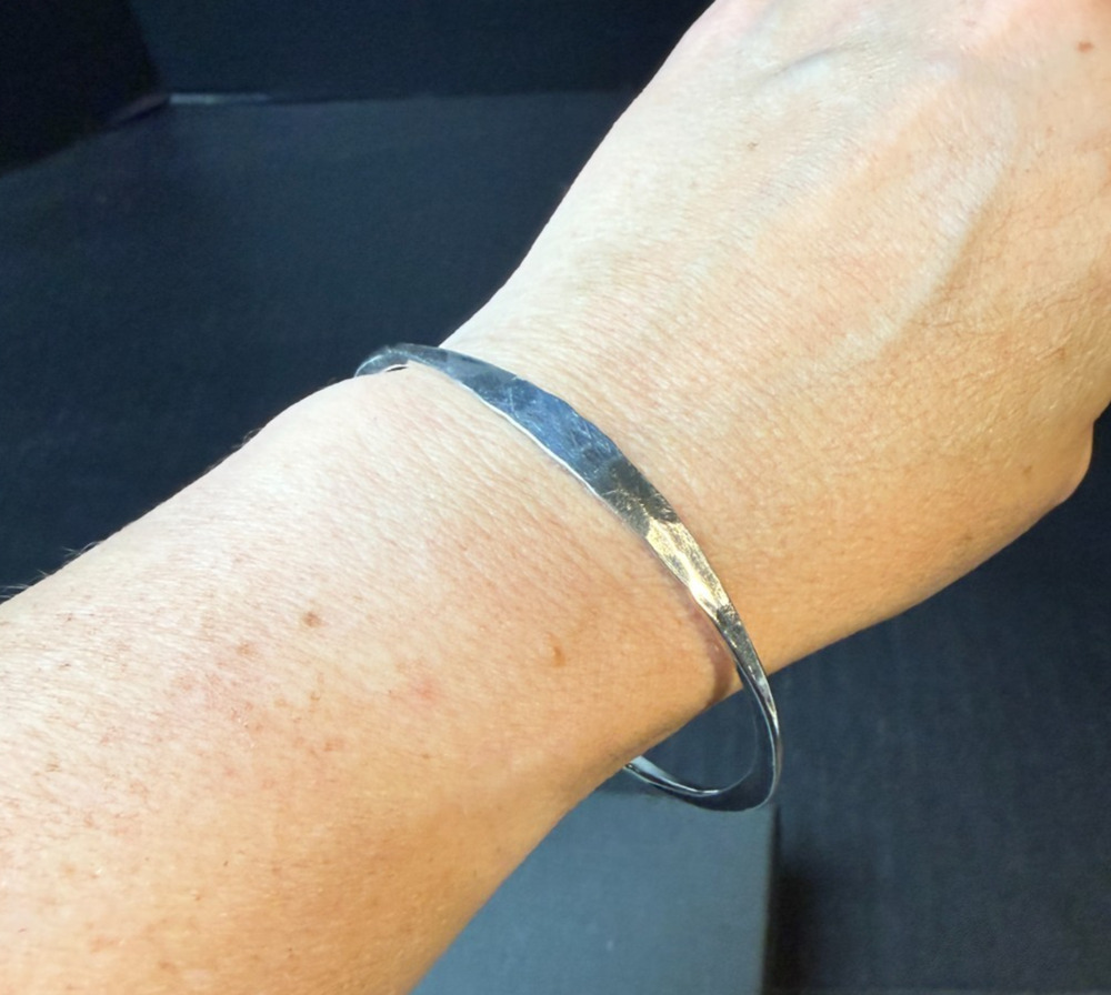 Hammered Sterling Bangle Bracelet 925 Silver 8g